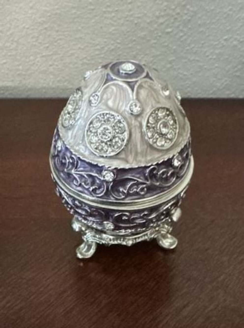 Stauer Empress Violet Enamel and Jeweled Faberge-Style Egg Trinket Box